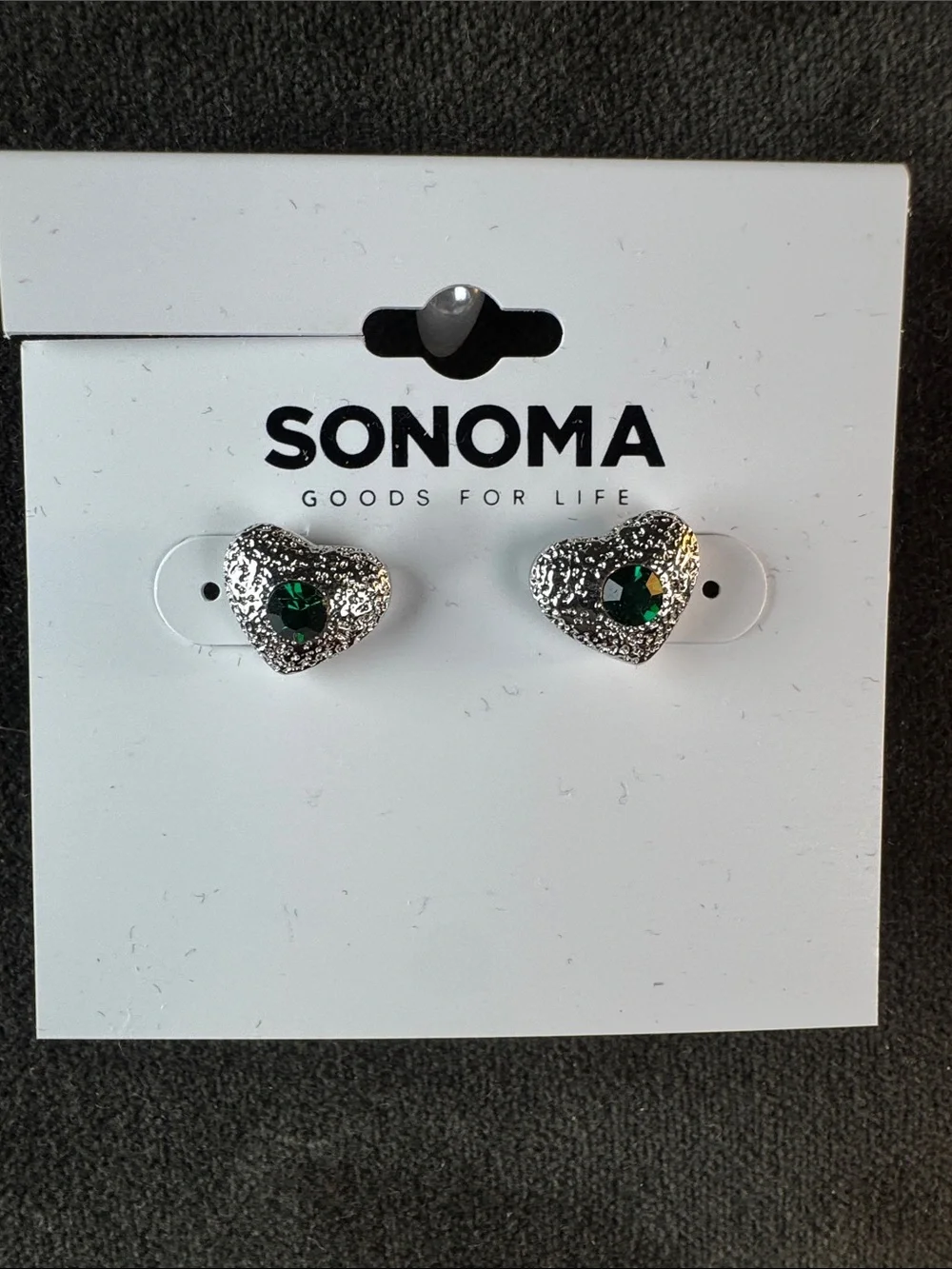 0399-SONOMA Silver‎ Heart Stud Earrings with Green Stone